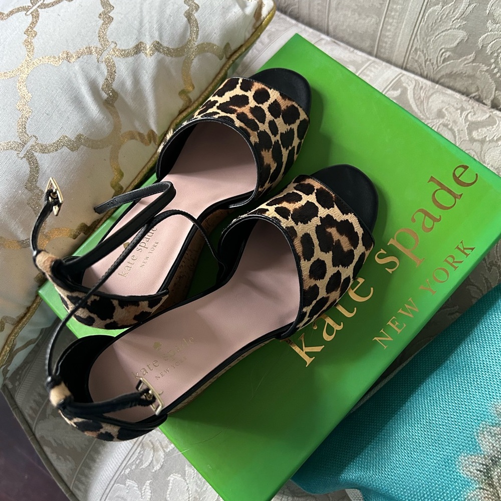 NWT Kate Spade Women’s Lonnie leopard print cork wedge sandals.Sz 9.5m
